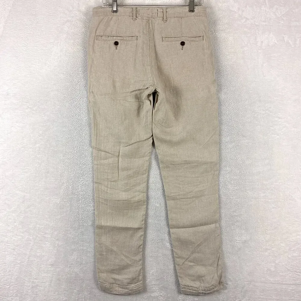 Abercrombie & Fitch Pants Men Size 29x32 (30x32) Beige Langdon Skinny 100% Linen